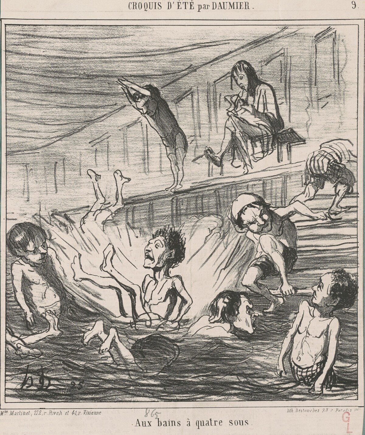 Aux bains a quatre sous by Honoré Daumier