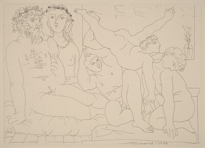Sculptor and His Model with a Sculpture Group of Athletes (Sculpteur et son modèle avec un groupe sculpté représentant des athlètes)