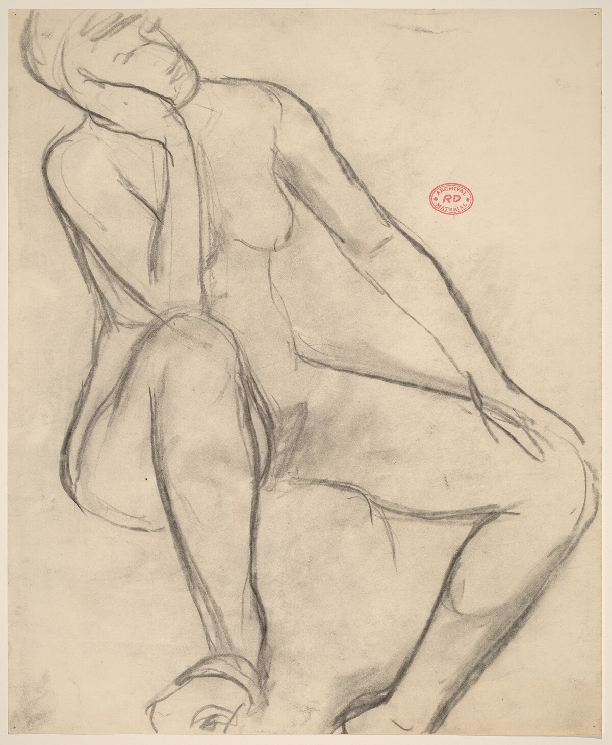 Untitled [seated female nude leaning her head on her right hand] by Richard Diebenkorn