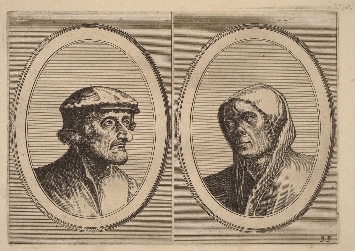 "Voorsichtighe Krijn" and "Broentje Spaer-pots" by Johannes and Lucas van Doetechum after Pieter Bruegel the Elder