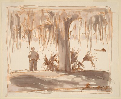 Fisherman, Tree, and Outboard