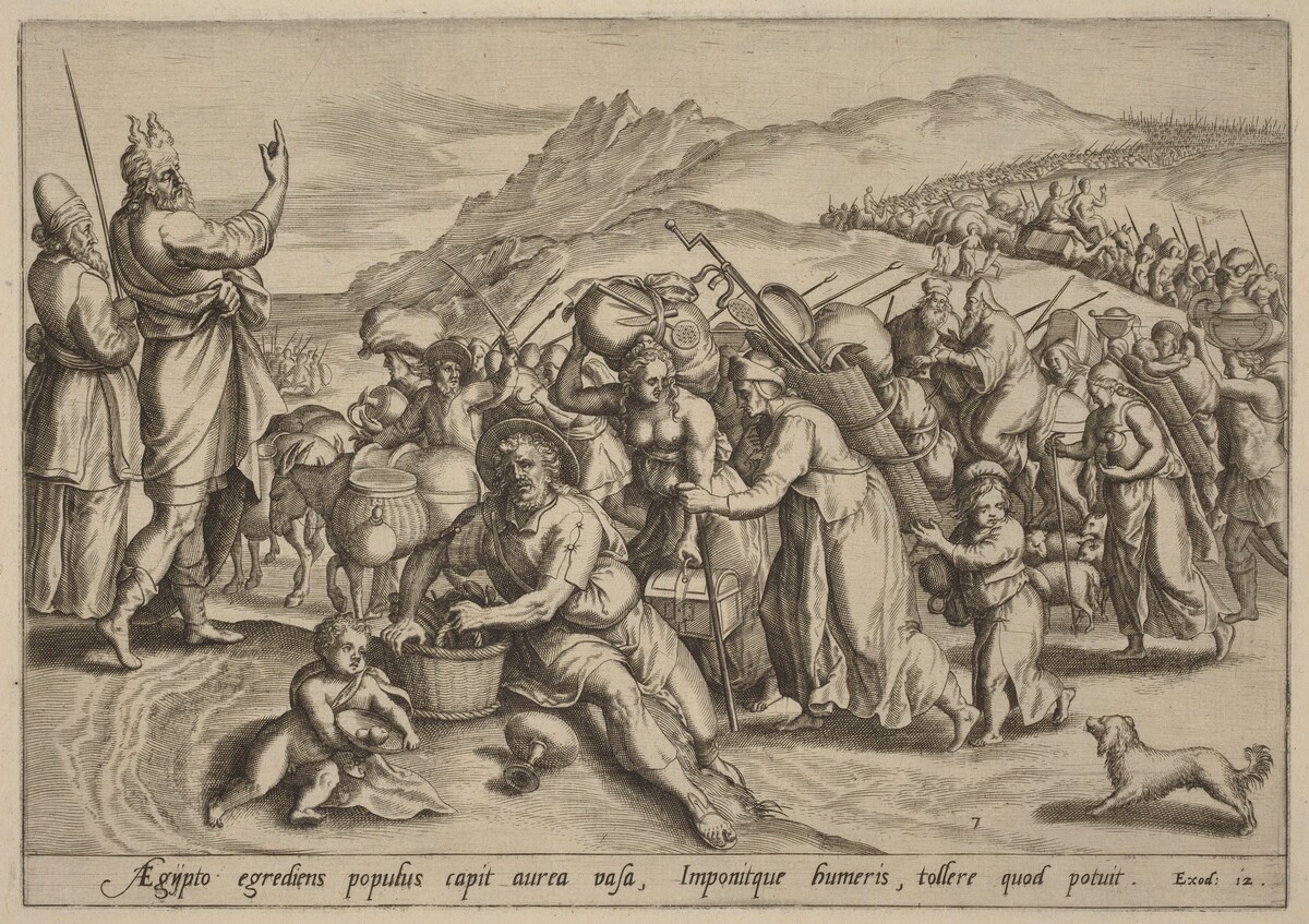 The Exodus from Egypt by Jan Sadeler I, after Maarten van Cleef