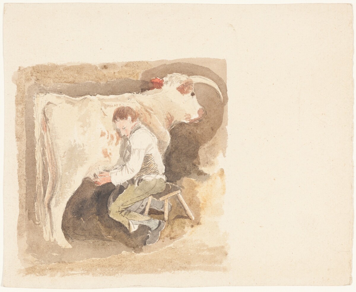 Boy Milking Cow by Attributed to John Sell Cotman