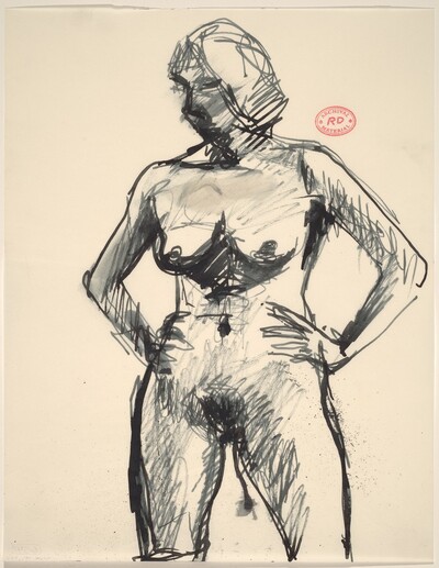 Untitled [standing female nude with arms akimbo]
