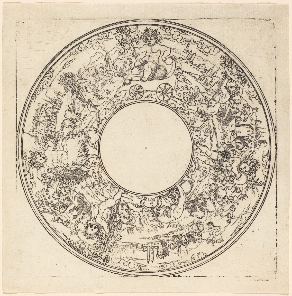 Bacchus Riding in a Wagon by Jonas Silber (formerly by Master IS.)