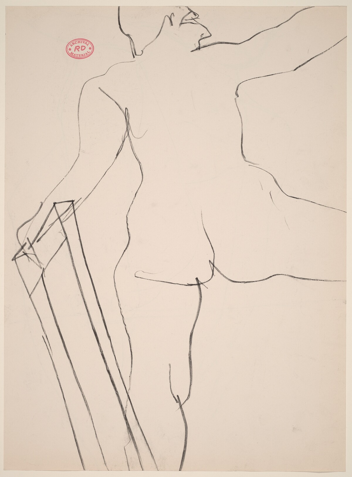Untitled [model posing with left hand on frame] [recto] by Richard Diebenkorn