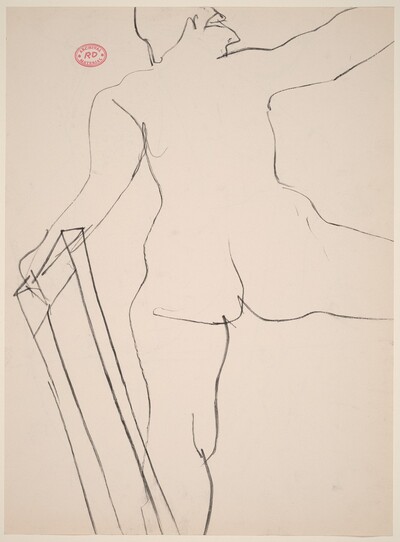 Untitled [model posing with left hand on frame] [recto]