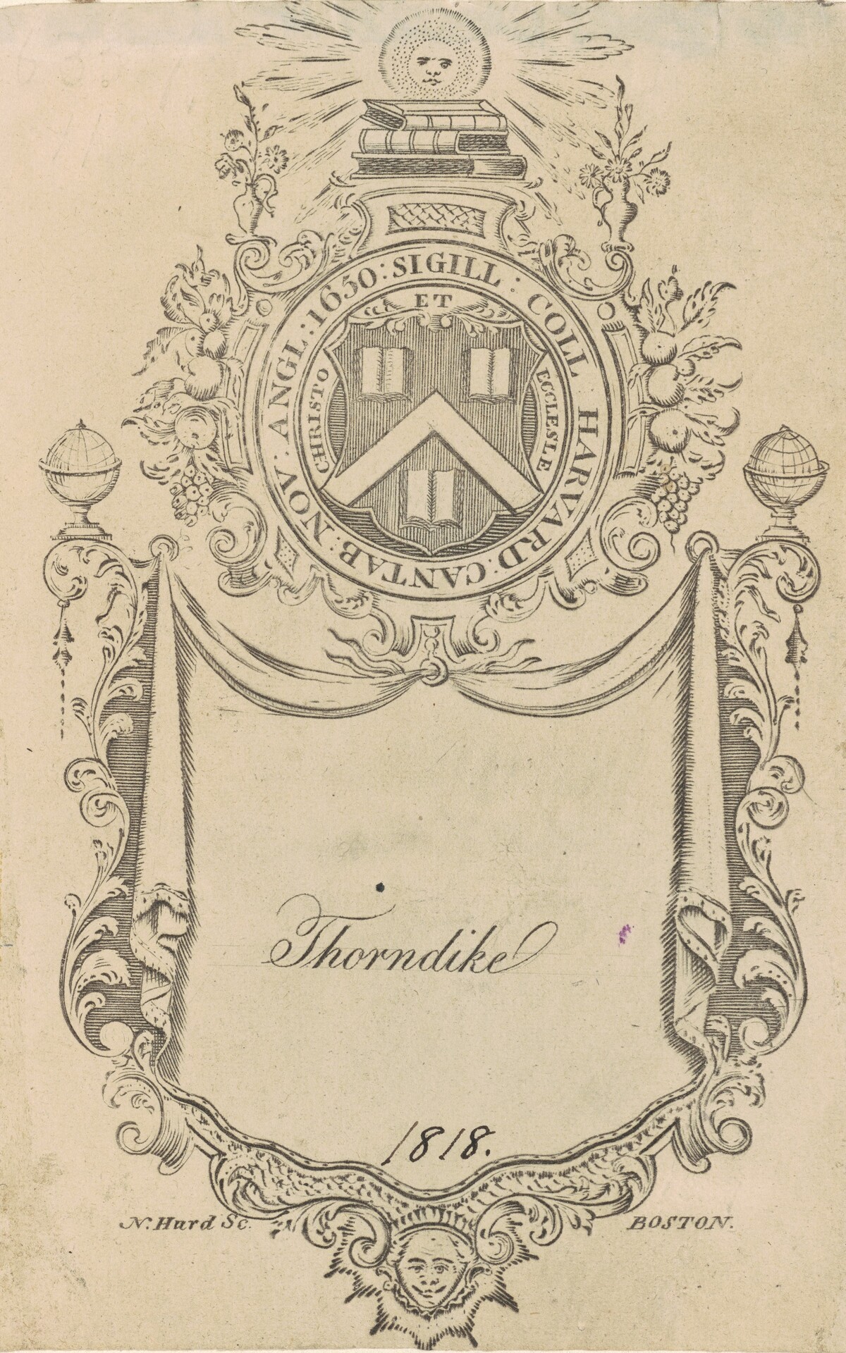 Harvard College Bookplate with the Christo et Ecclesiæ Seal by Nathaniel Hurd