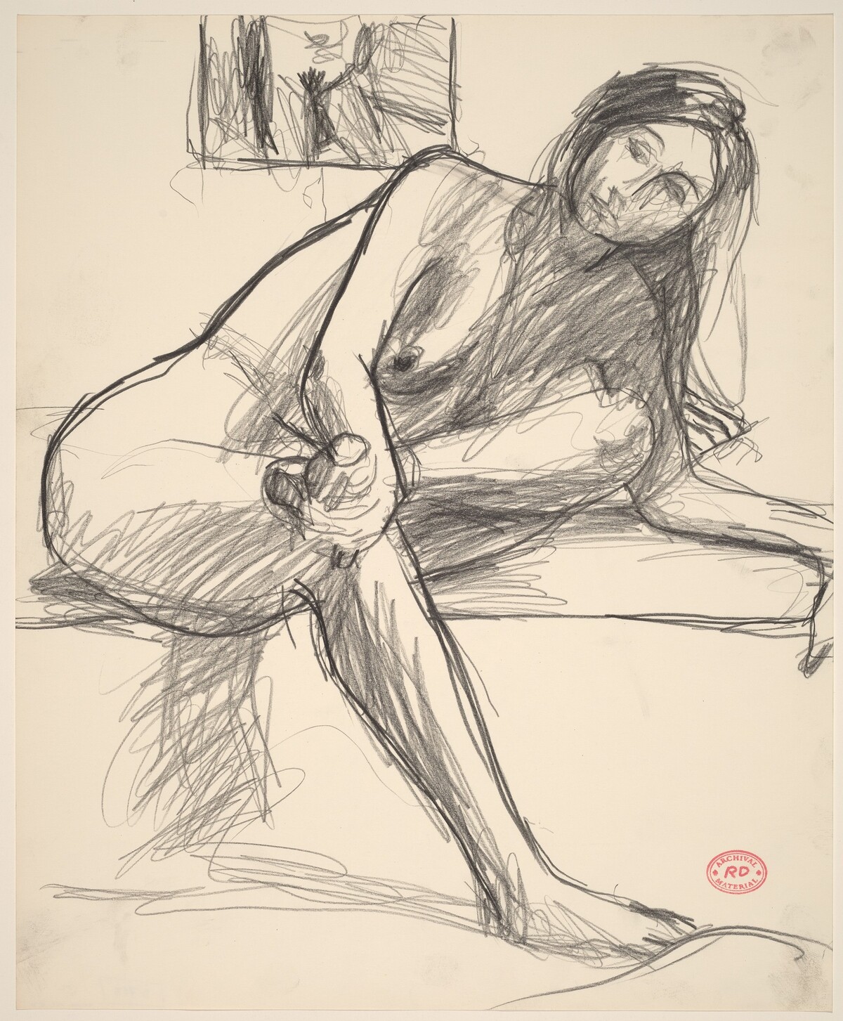 Untitled [seated nude with her leg crossed and leaning on her left arm] by Richard Diebenkorn