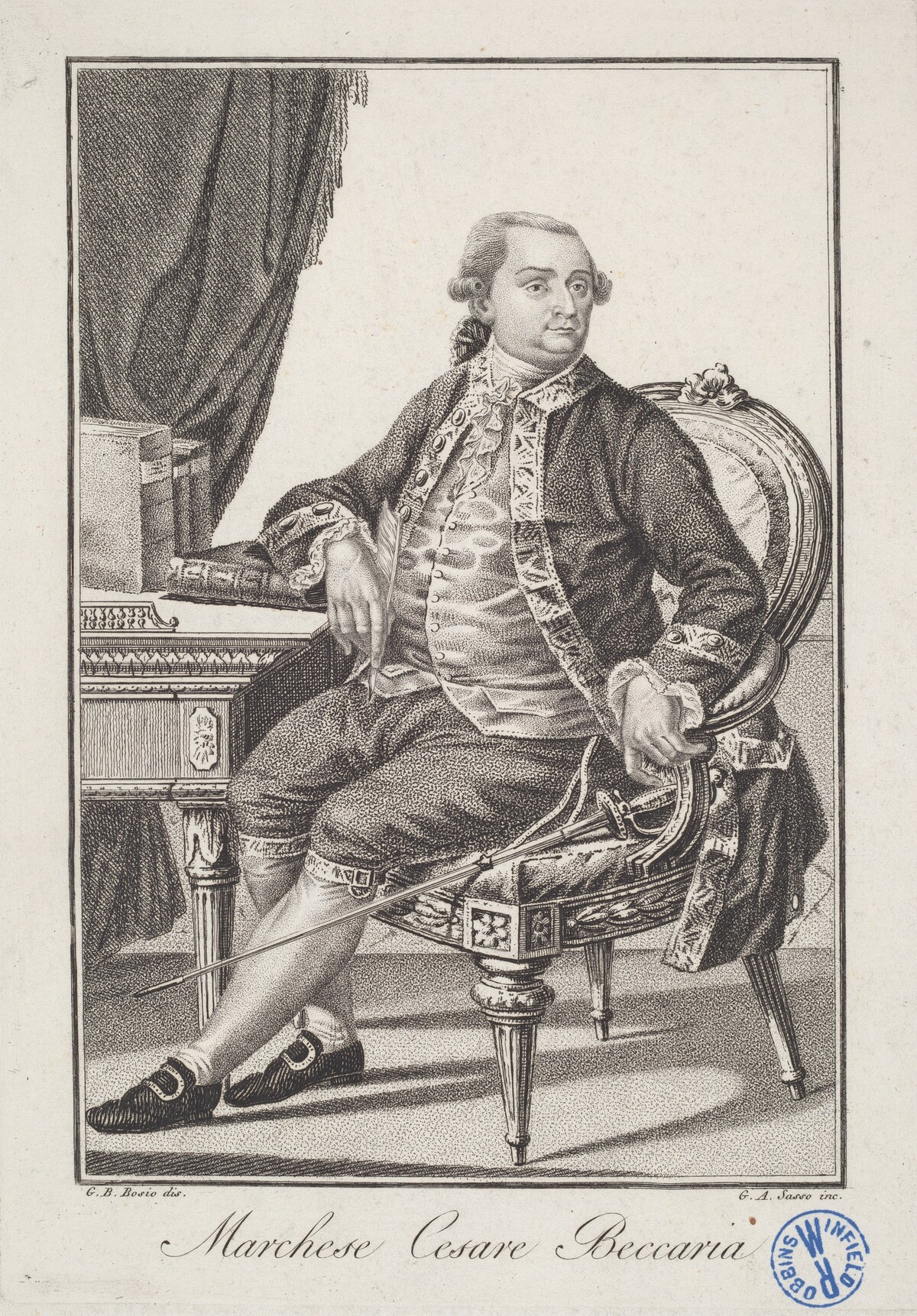 Marchese Cesare Beccaria by Giovanni Antonio Sasso, after G. B. Bosio