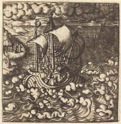 Christ Praying while His Disciples are in a Boat on a Windy Sea