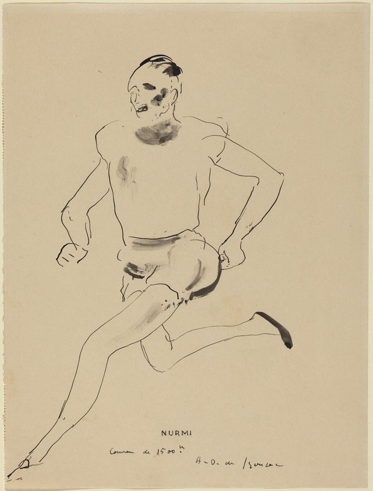 Nurmi Running the 1500 Meter by André Dunoyer de Segonzac