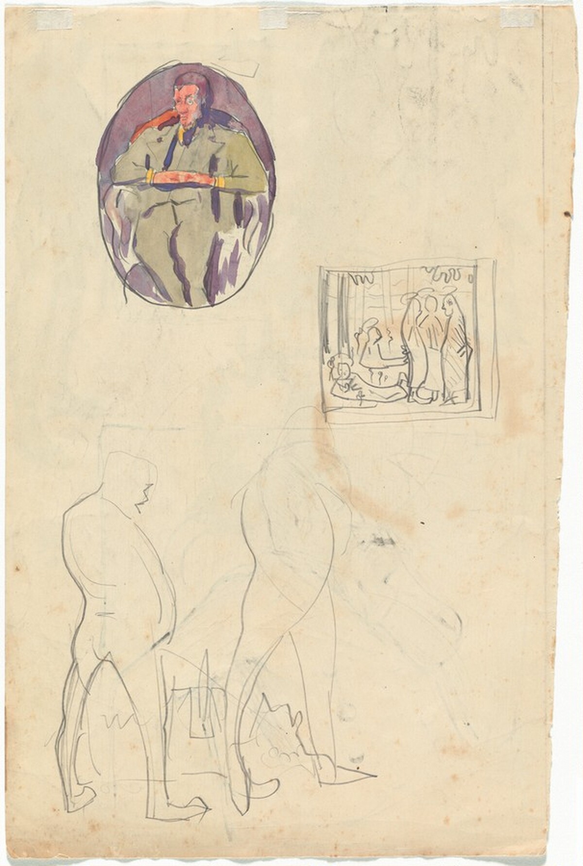 Studies of Men and a Religious Scene (verso) by Pierre Bonnard