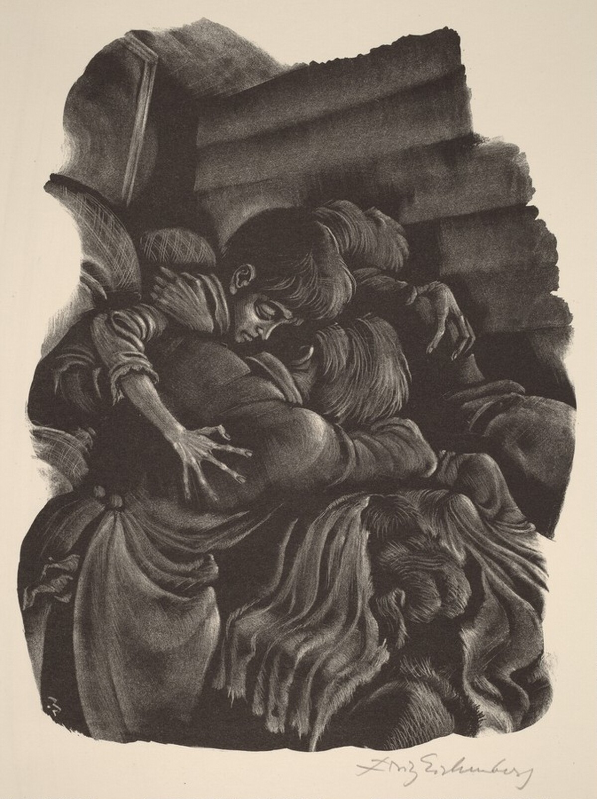Krasotkin and His Son (Book XI: Brother Ivan Fyodorovich, facing p.436) by Fritz Eichenberg