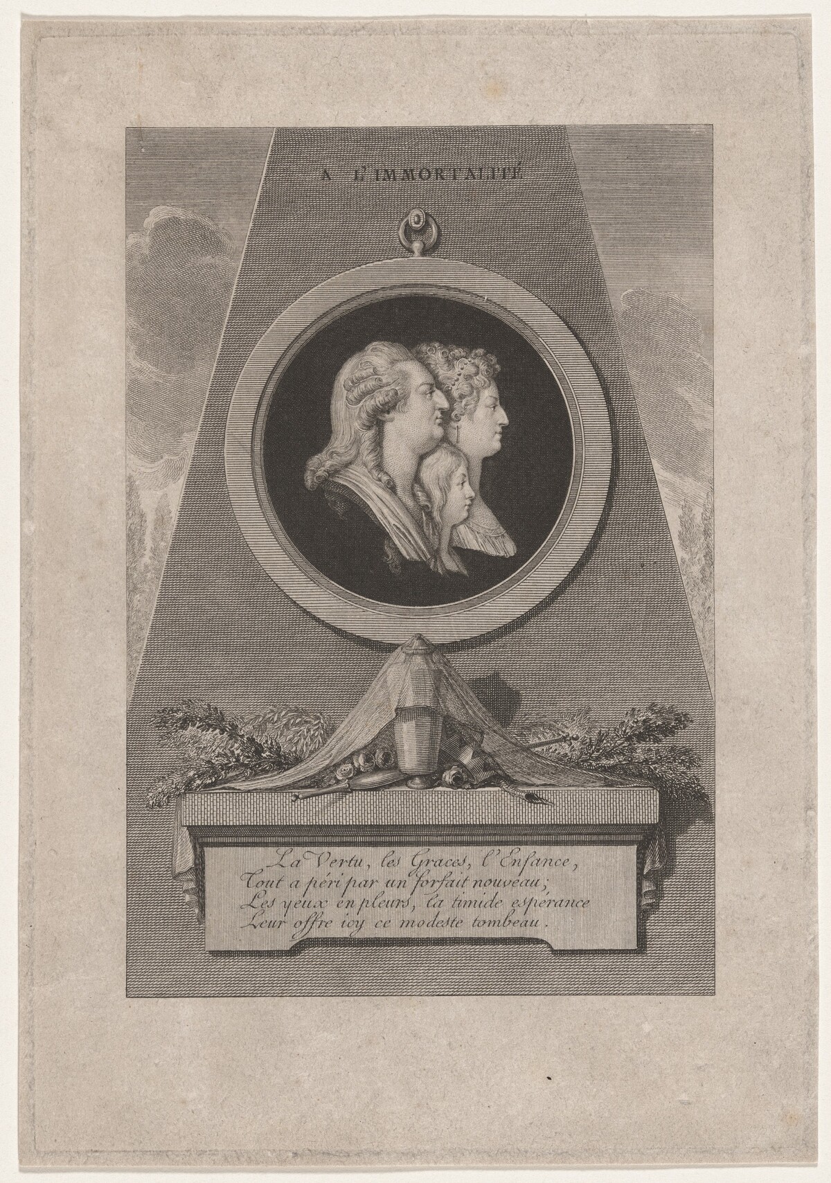 Louis XVI, Marie-Antoinette, and the Dauphin by French 18th Century, after Augustin de Saint-Aubin, after Piat Joseph Sauvage