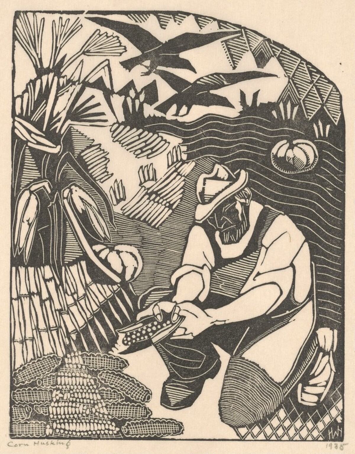 Corn Husking (right panel) by Helen West Heller