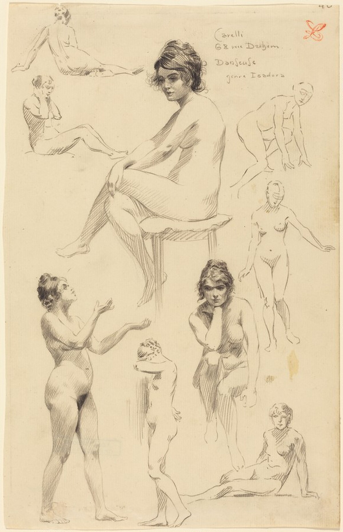 Nine Studies of a Female Nude by Léon Lebègue