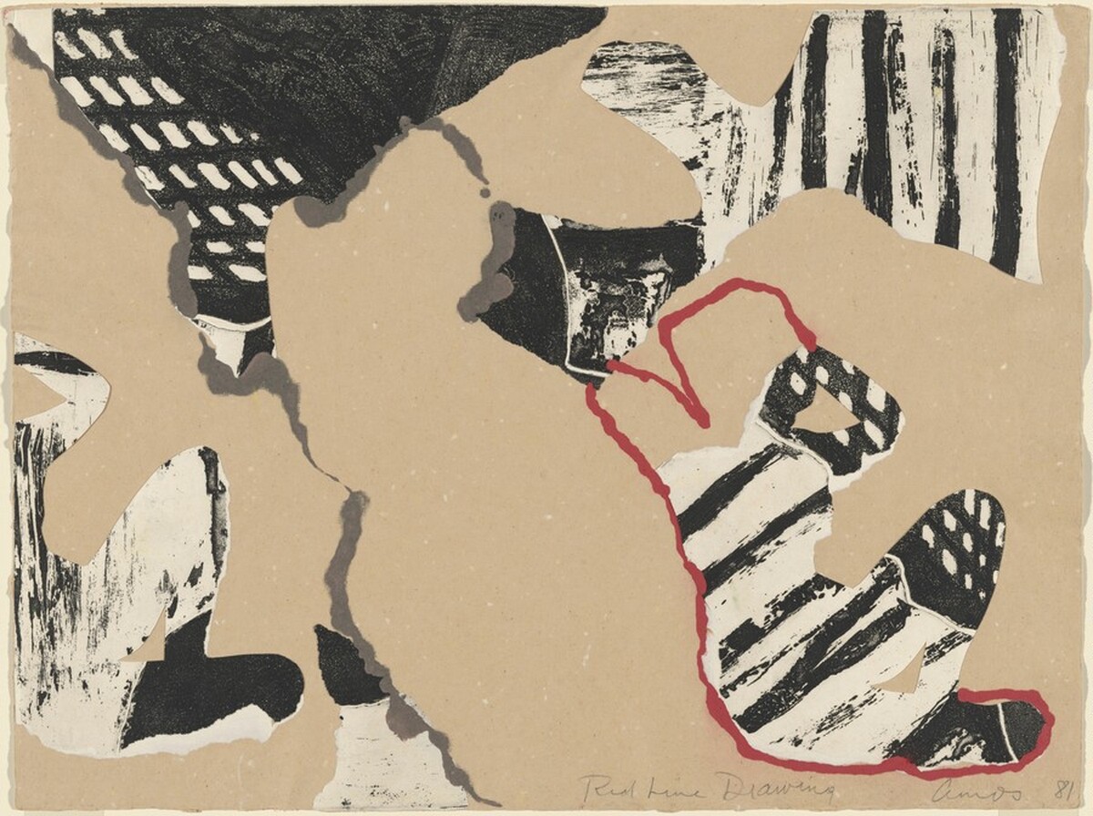 Red Line Drawing by Emma Amos