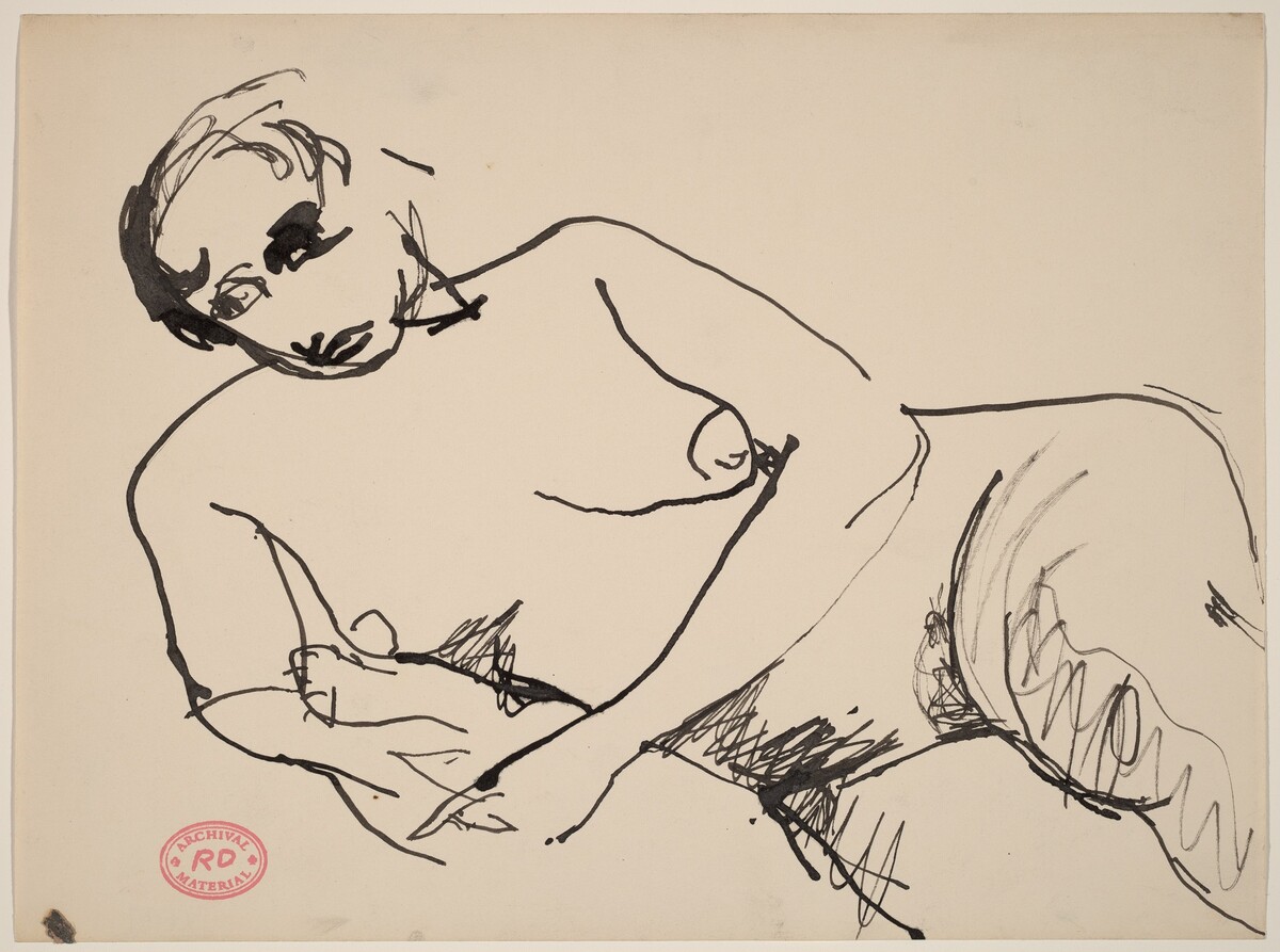 Untitled [female nude reclining with a cushion under her side] by Richard Diebenkorn