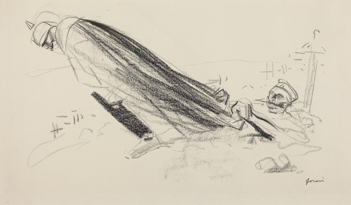 Ceux de la priemiere heure.  "Sire! ou en somme-nous de "la guerre fraiche et joyeuse"?..." by Jean-Louis Forain