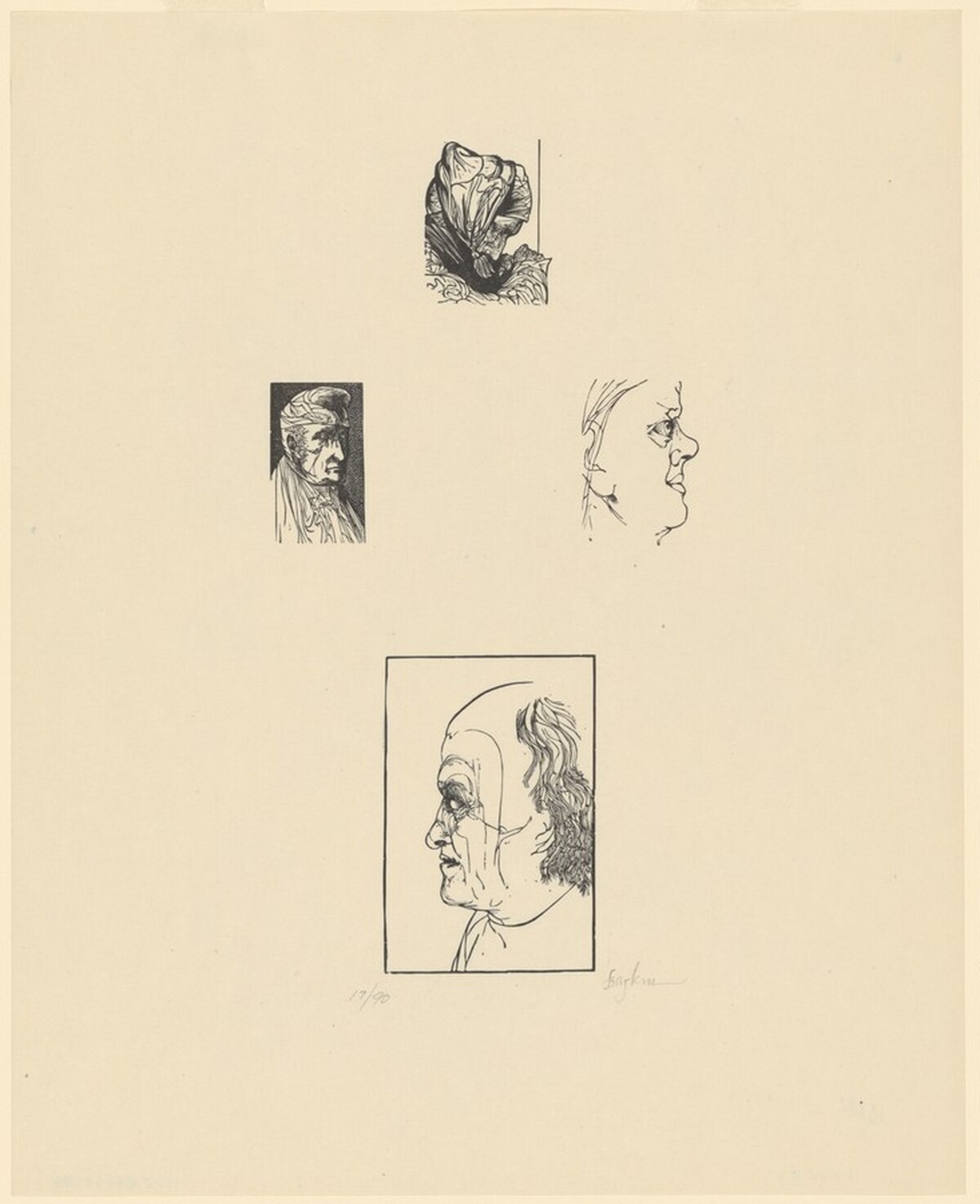 George Richmond Engraving The Shepherd, George Richmond in His Engraving Costume, Blake, after His Visionary Self-Portrait, Blake after a Drawing by John Linnell by Leonard Baskin