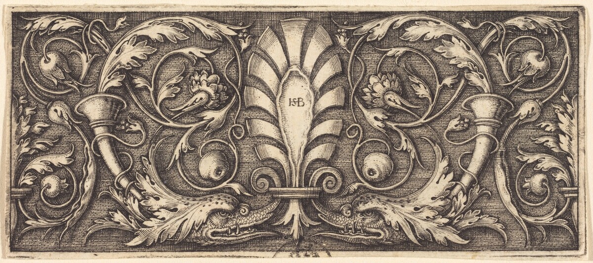Ornament with Palmette and Two Dophin Heads by Sebald Beham