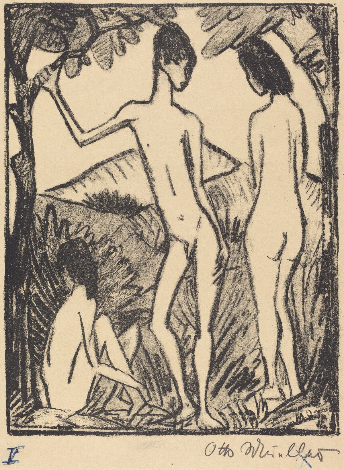 Standing Boy and Two Girls (second version)  (Stehender Knabe und zwei Mädchen 2 ) by Otto Mueller