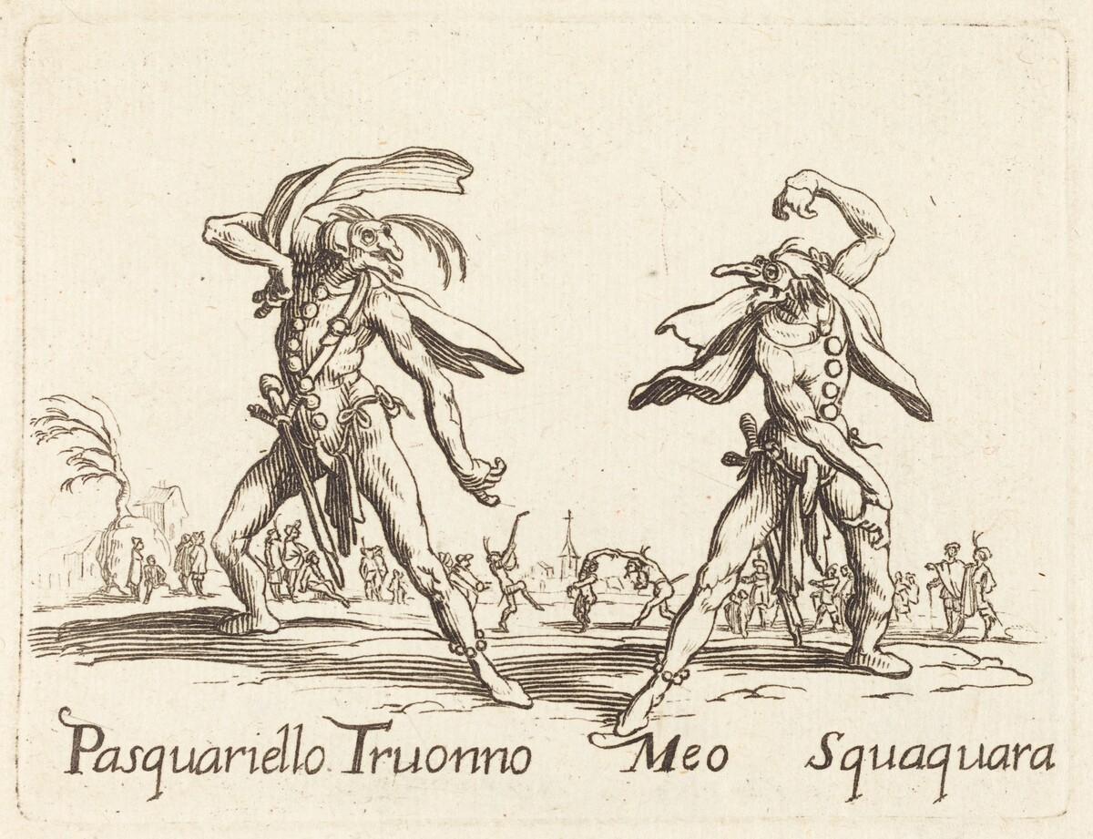 Pasquariello Truonno and Meo Squaquara by after Jacques Callot