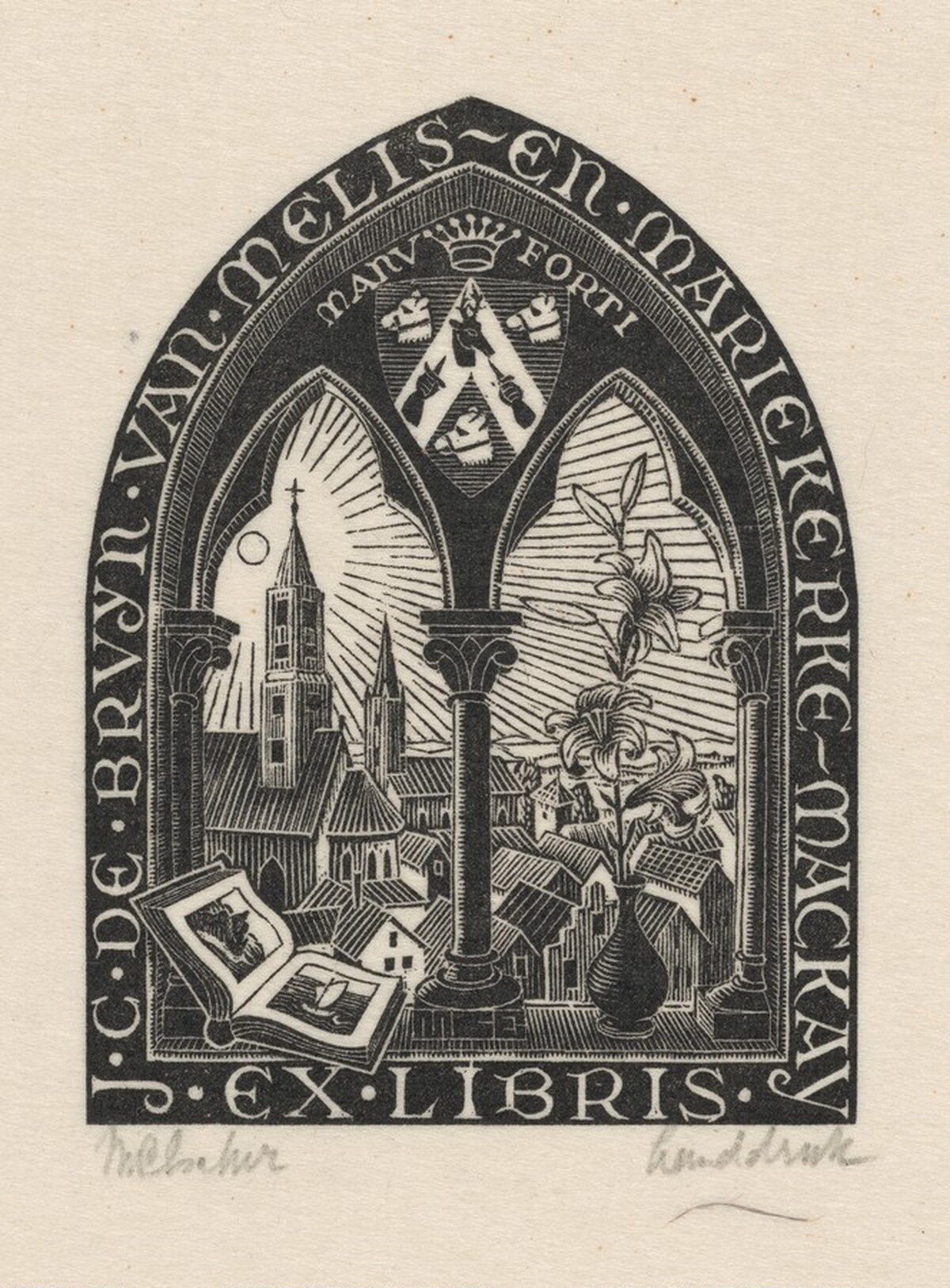 Bookplate J.C. de Bruyn van Melis-en Mariekerke-Mackay by M.C. Escher