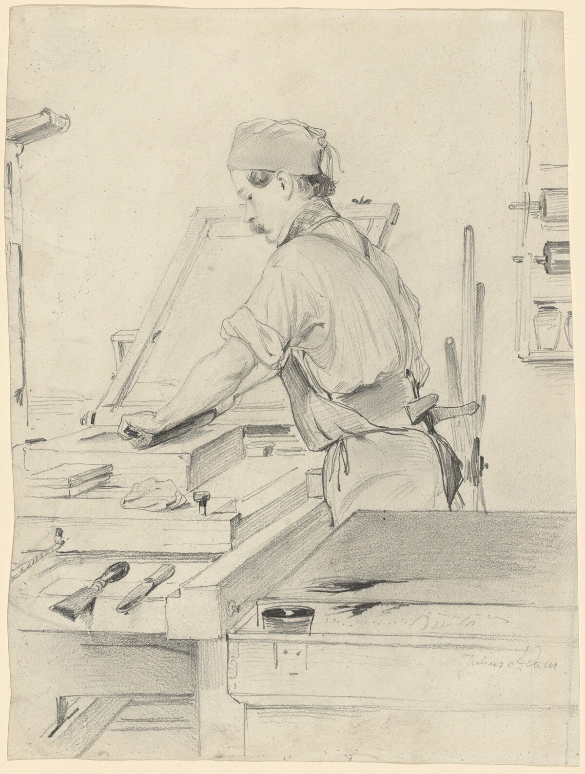 Self-Portrait Working at a Lithographic Press by Julius Adam the Elder