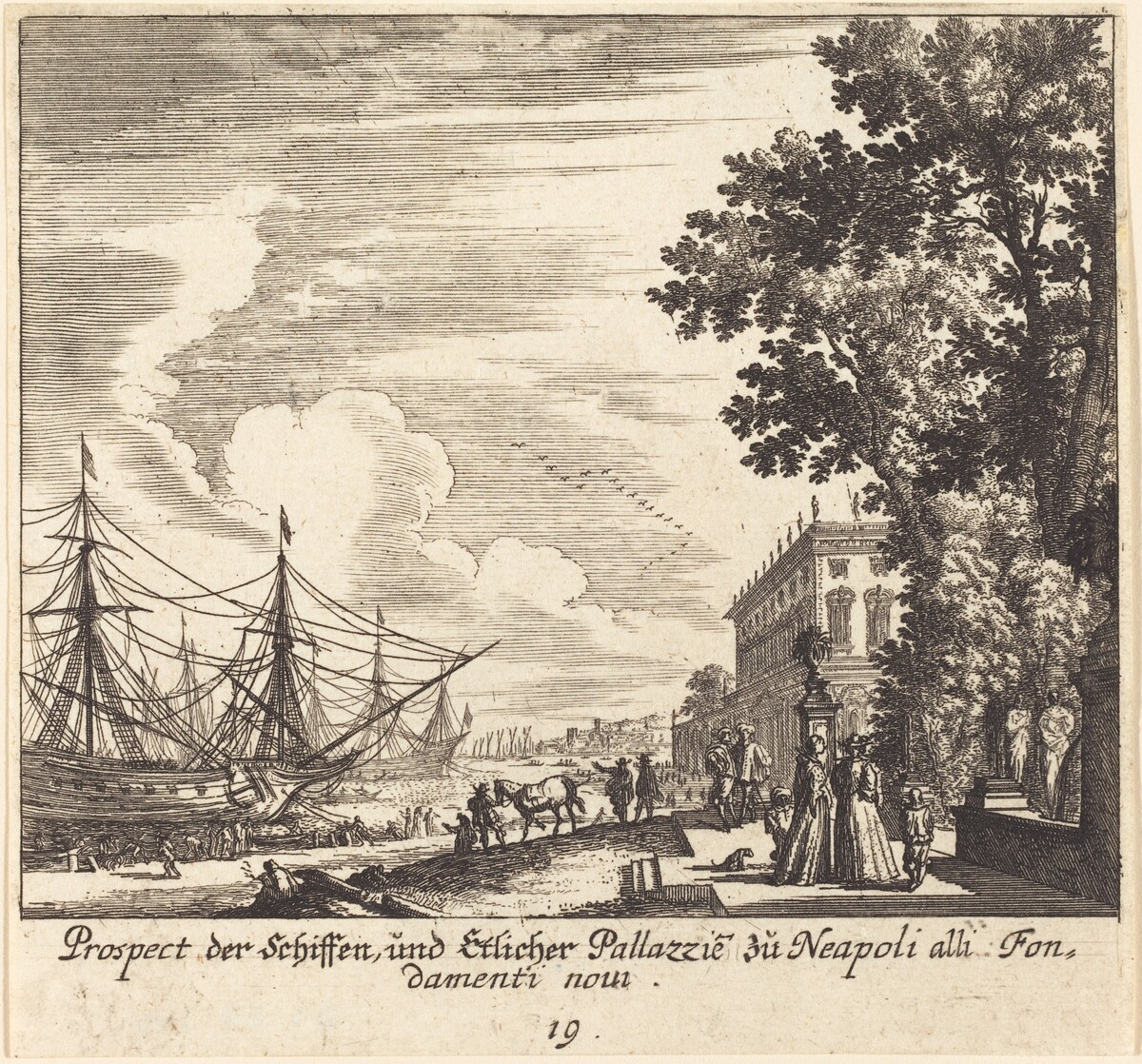 Ships, Fondamenti Novi, Naples by Melchior Küsel after Johann Wilhelm Baur