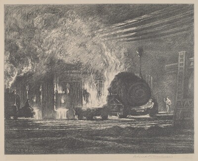 Steel Being Poured Into Open Hearth Furnace