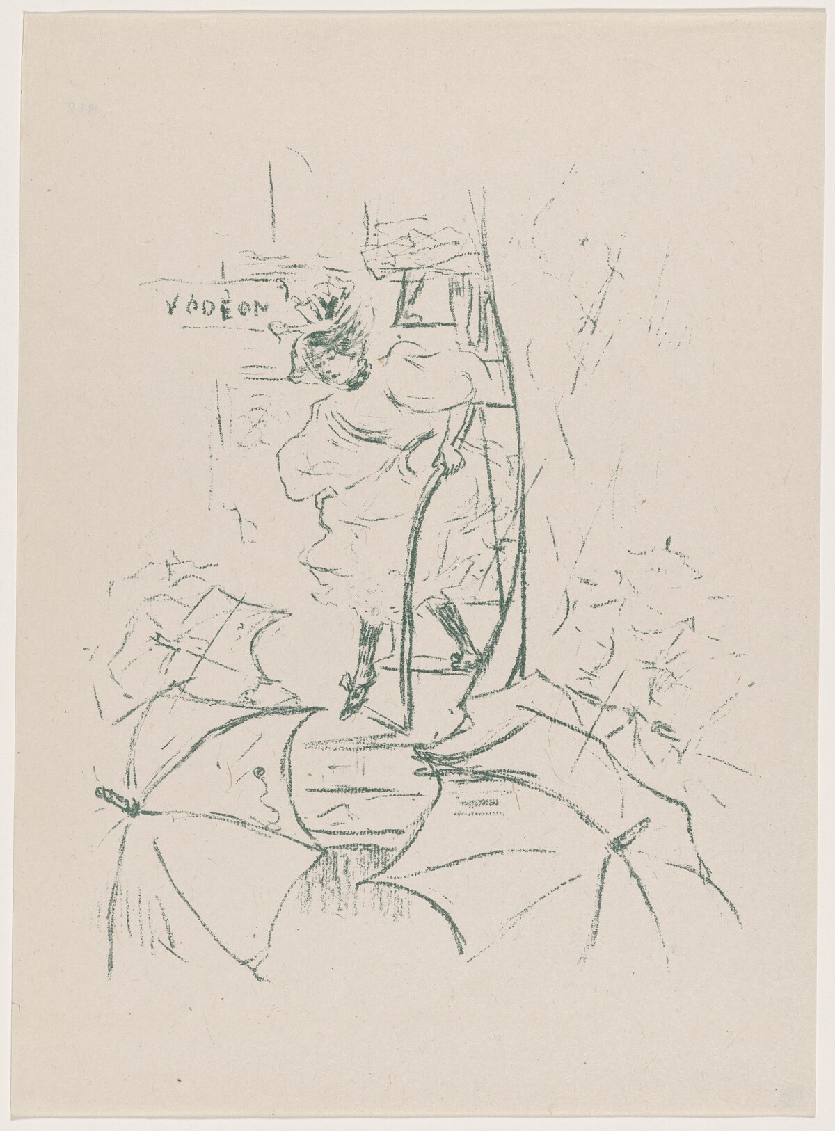 untitled (Woman descending onto a street of umbrellas) by Paul Edouard Crébassa