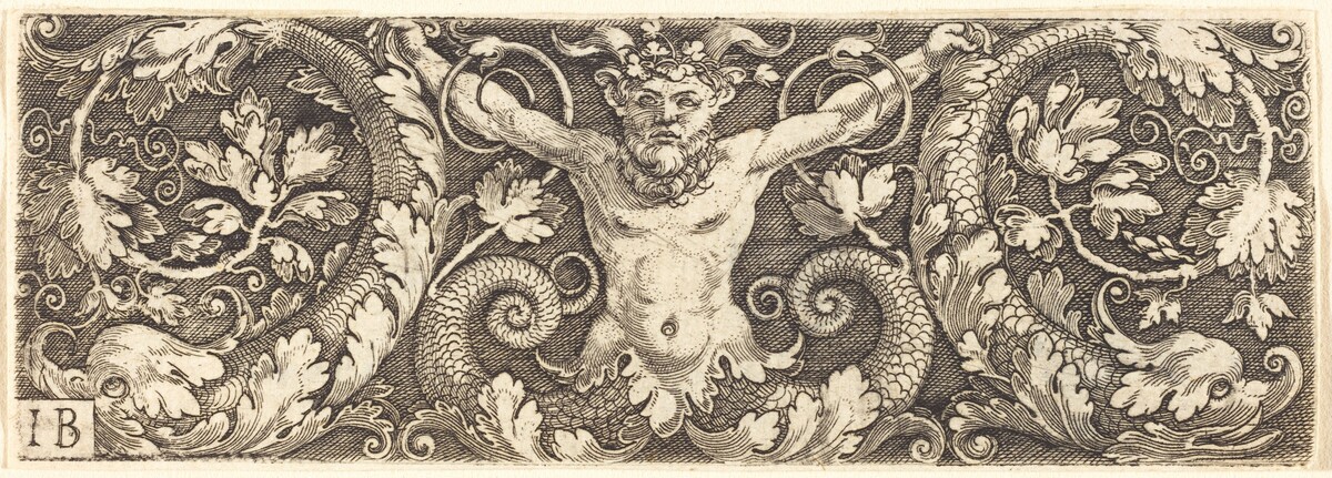 Ornament with Fantastic Satyr and Dolphins by Master IB