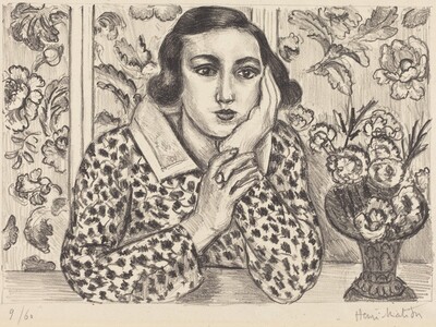 Young Girl Leaning against a Flowered Screen (Jeune fille accoudée au paravent fleuri)
