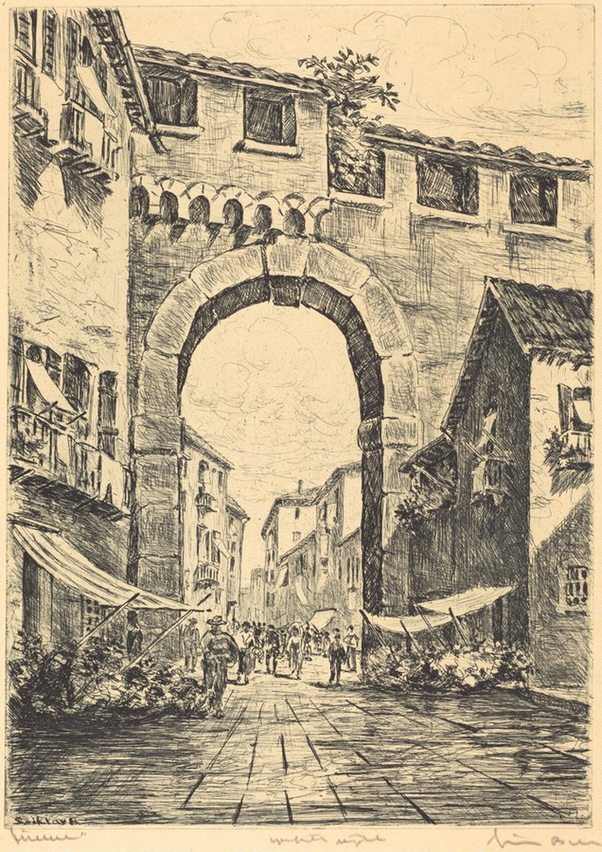 Street Scene with Arch by Bela Sziklay