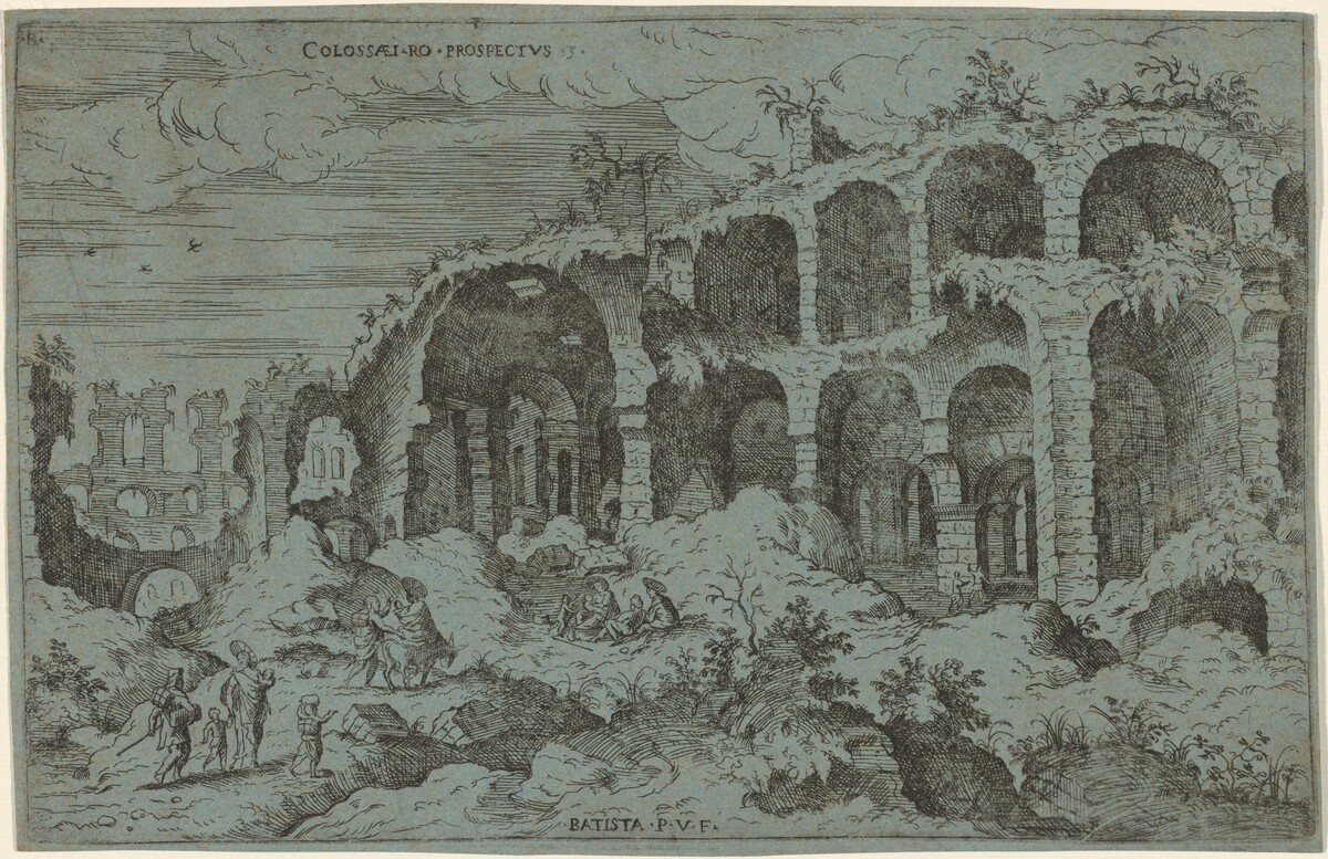 Colossaei. Ro. Prospectus. 3 (Third View of the Colosseum in Rome) by Giovanni Battista Pittoni, after Hieronymus Cock