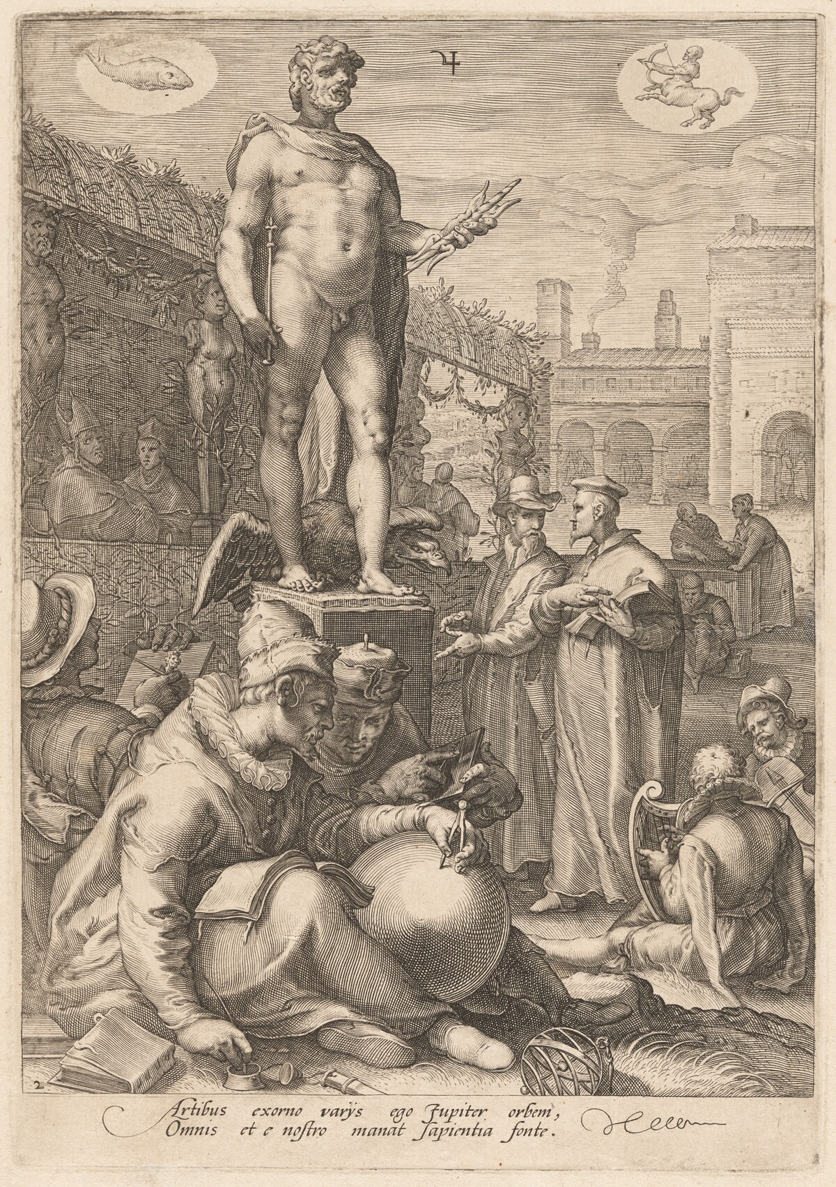Jupiter Presiding Over the Liberal Arts by Jan Pietersz Saenredam, after Hendrick Goltzius