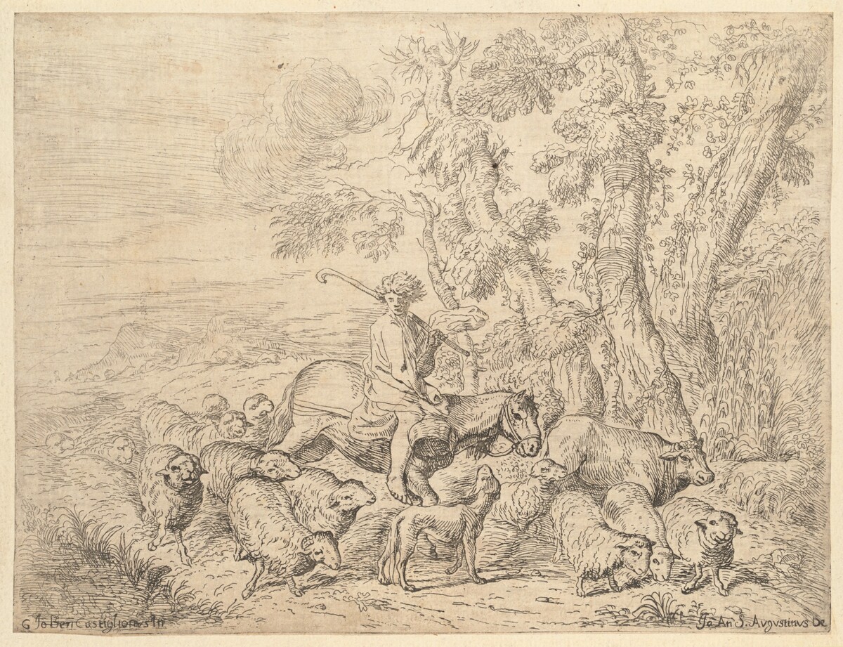 Shepherd on Horseback by Italian 17th Century (Giovanni Santagostino?),  after Giovanni Benedetto Castiglione