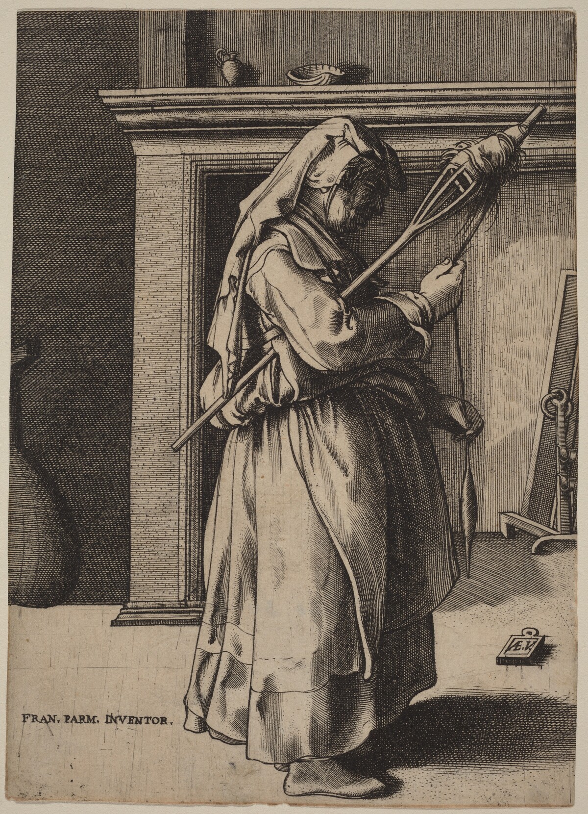 Old Woman with a Distaff by Enea Vico after Parmigianino