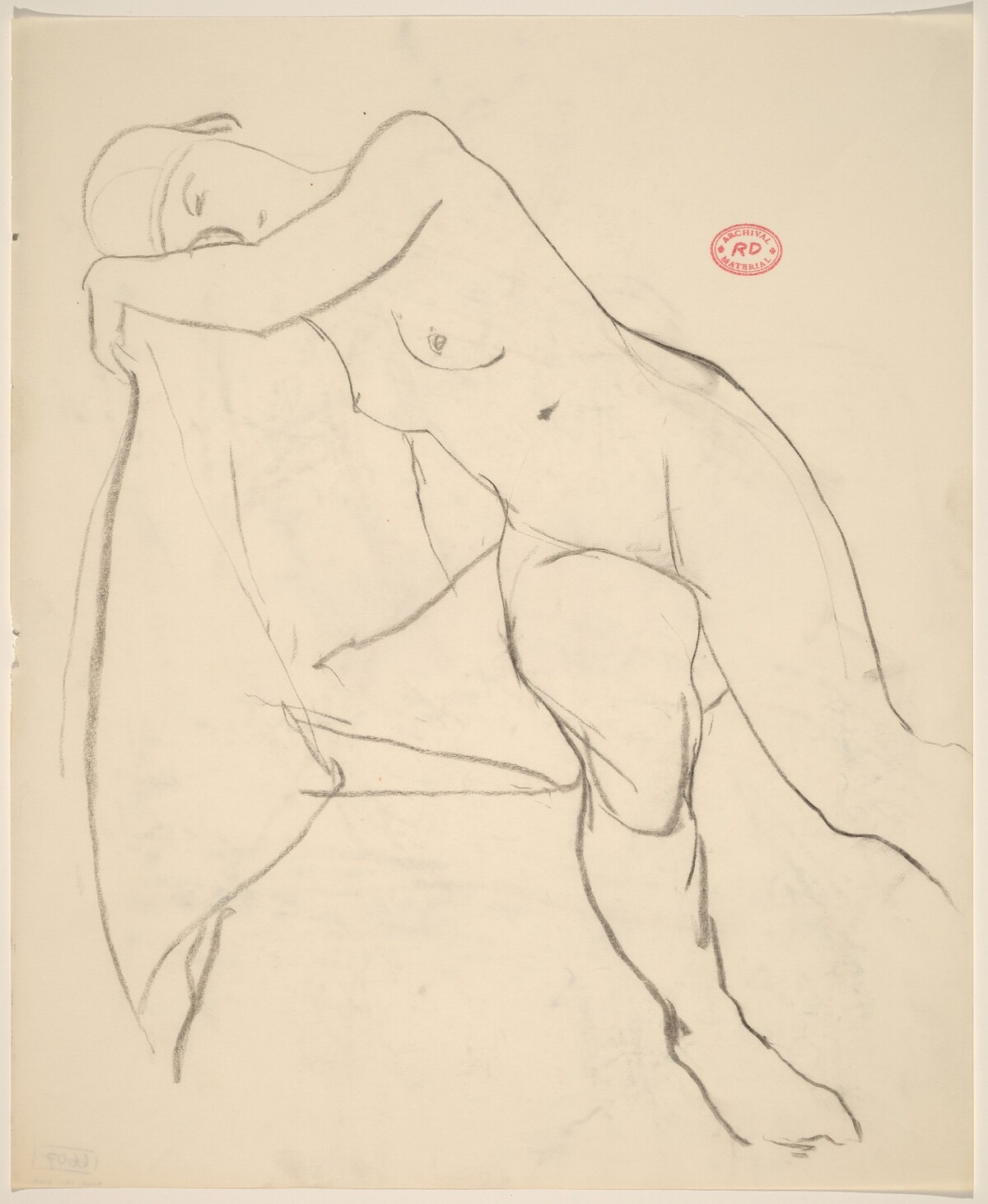 Untitled [nude seated sideways resting her head and shoulder against seat back] by Richard Diebenkorn