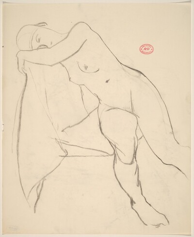 Untitled [nude seated sideways resting her head and shoulder against seat back]
