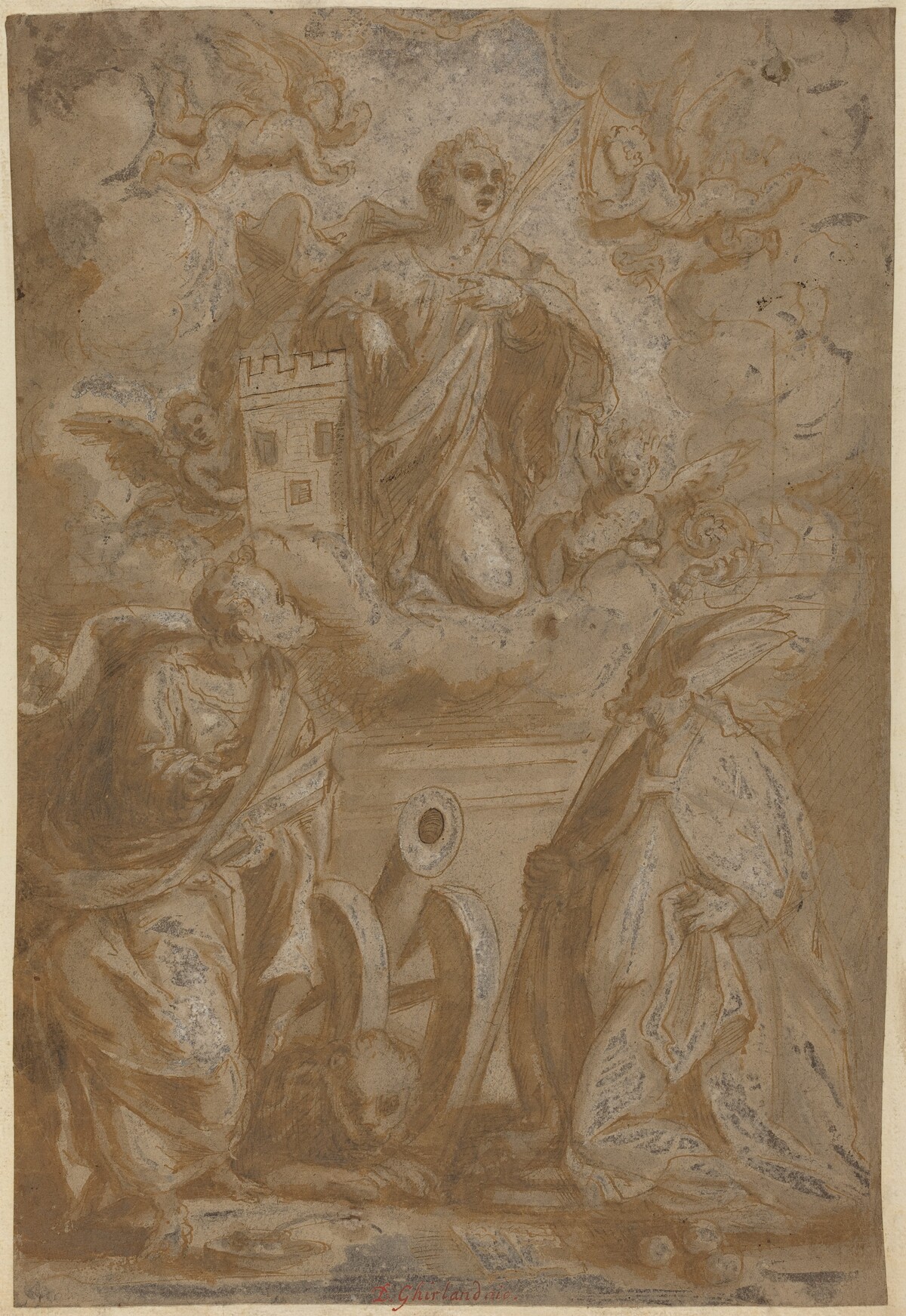 Saint Barbara in Glory with Saints Nicholas and Jerome by Italian 16th Century