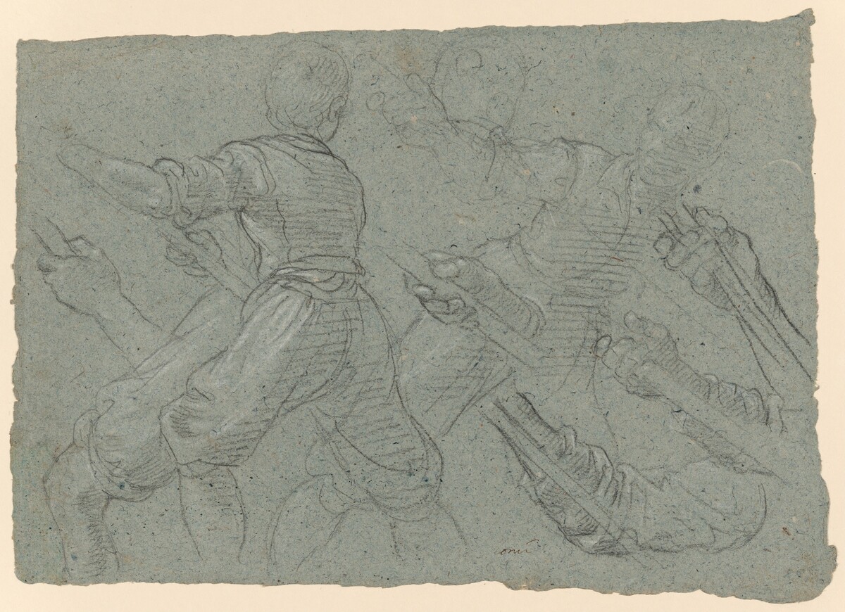 Studies of a Youth Pulling Ropes (recto); Faint Study of a Youth Pulling a Rope (verso) by Aurelio Lomi