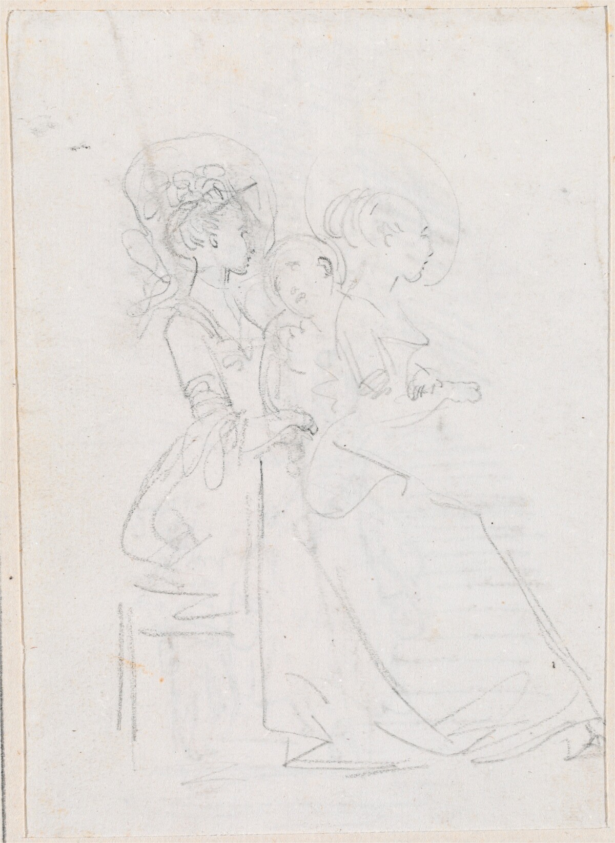 Two Seated Women with Male Figure between Them [verso] by Hubert Robert