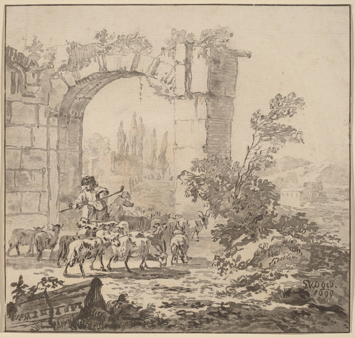 Flock of Goats by Cornelis Ploos van Amstel (editor) and Cornelis Brouwer (printmaker), after Simon van der Does