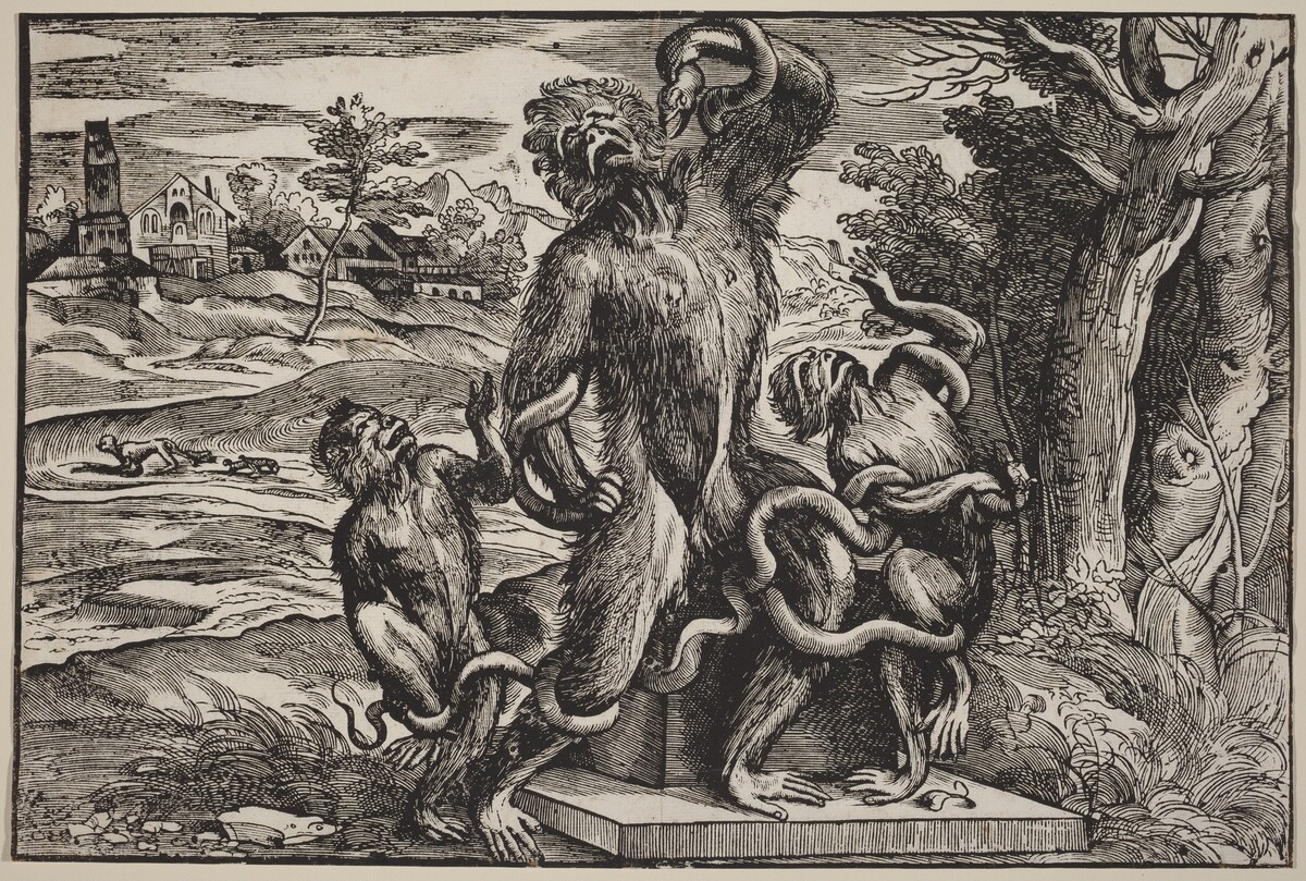 Caricature of the Laocoon Group by Attributed to Niccolò Boldrini after Titian