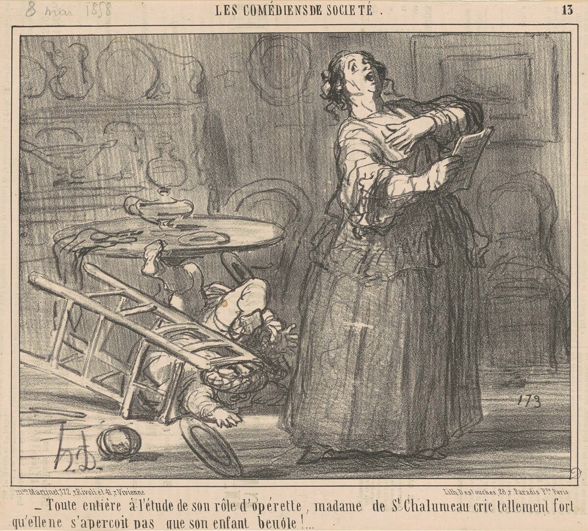 Toute entière a l'etude de son role ... by Honoré Daumier