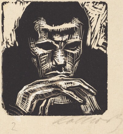 Small Male Head with Hands II (Kleiner Mannerkopf mit Handen II)