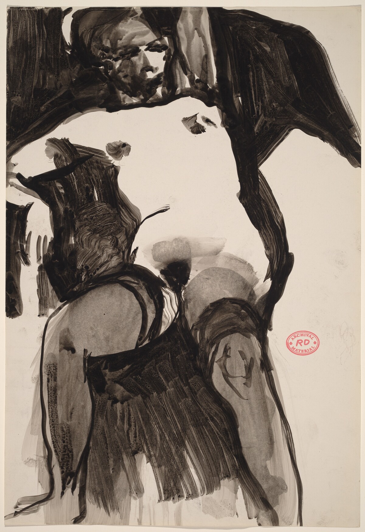 Untitled [nude in dark stockings with her left arm raised] by Richard Diebenkorn
